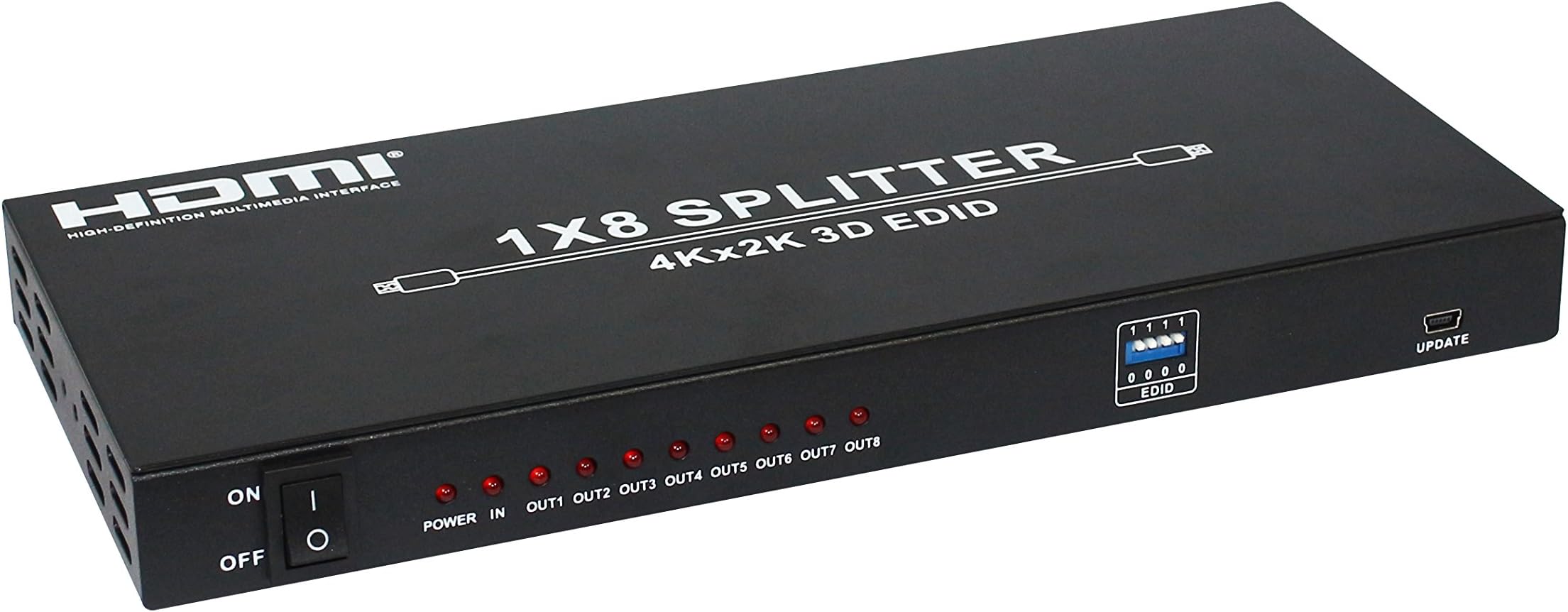 Panlong PL-9818 8-Port HDMI v1.4 Powered Amplifier Splitter 1 In 8 Out with Ultra HD 4K, 3D 1080P, HDCP Support