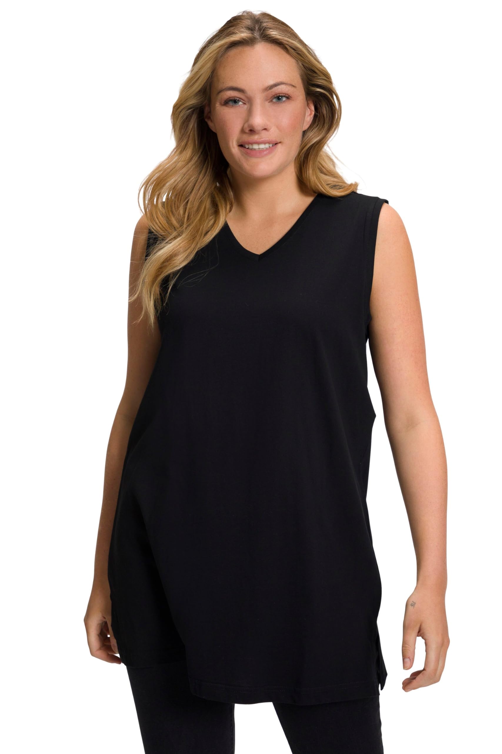 Ulla Popken Damski duży rozmiar, plus size, top basic, tank top, dekolt w serek, luźny krój