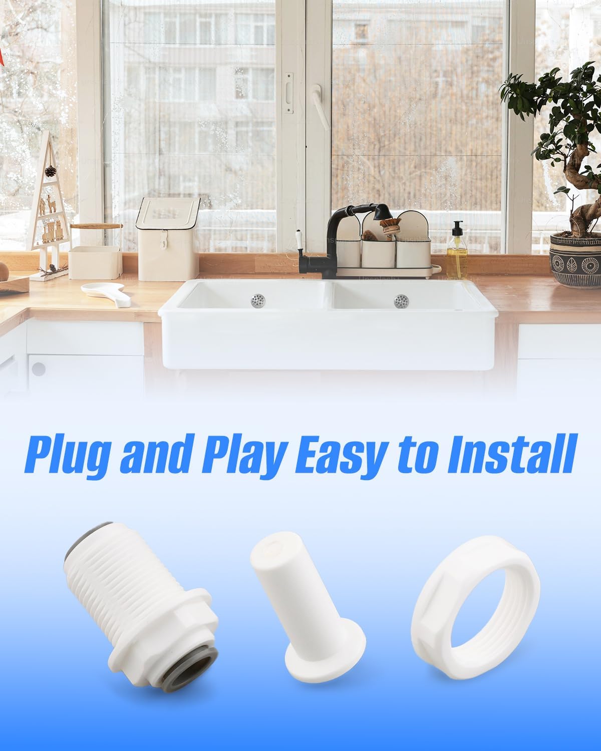 10 Pack 1/2" Bulkhead Connector Fit for RO Water Filter System, Equal Push to Connect Part, 1/2" O.D Quick Connector Push-In Tube Fitting, Bulkhead Fitting