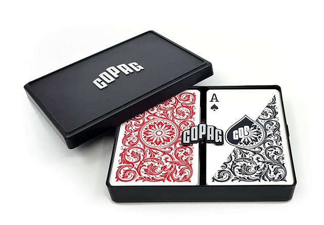 Copag 1546 Diseño 100% Plástico Naipes, Tamaño Puente Rojo/Negro Doble Cubierta Set (Índice Regular)