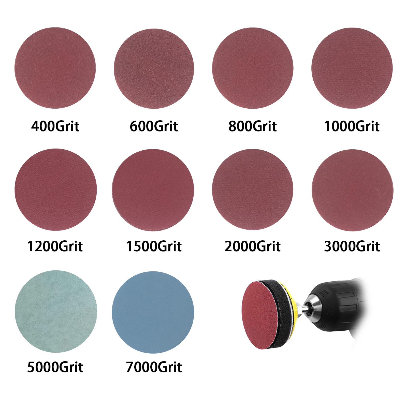 100pezzi 75mm carta vetrata velcrat 400 600 800 1000 1200 1500 2000 3000 5000 7000 Dischi Abrasivi 75mm con 1 Set di Dischi Abrasivi Pad Kit per Lucidatura.