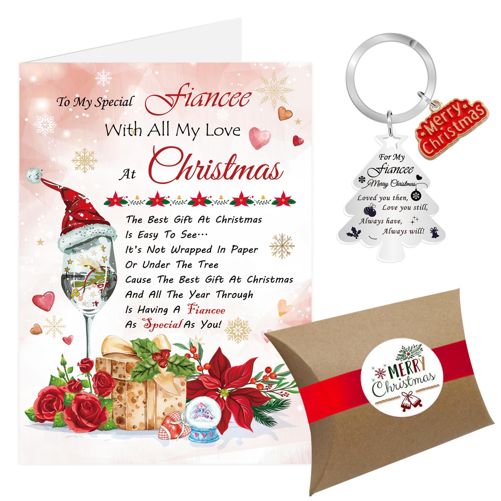 Fiancee Christmas Card, Christmas Card Xmas Card from Fiance, Luxury Merry Christmas Cards Keyring Gifts for Her Partner One I Love with Gift Box Envelope (Fiancee)