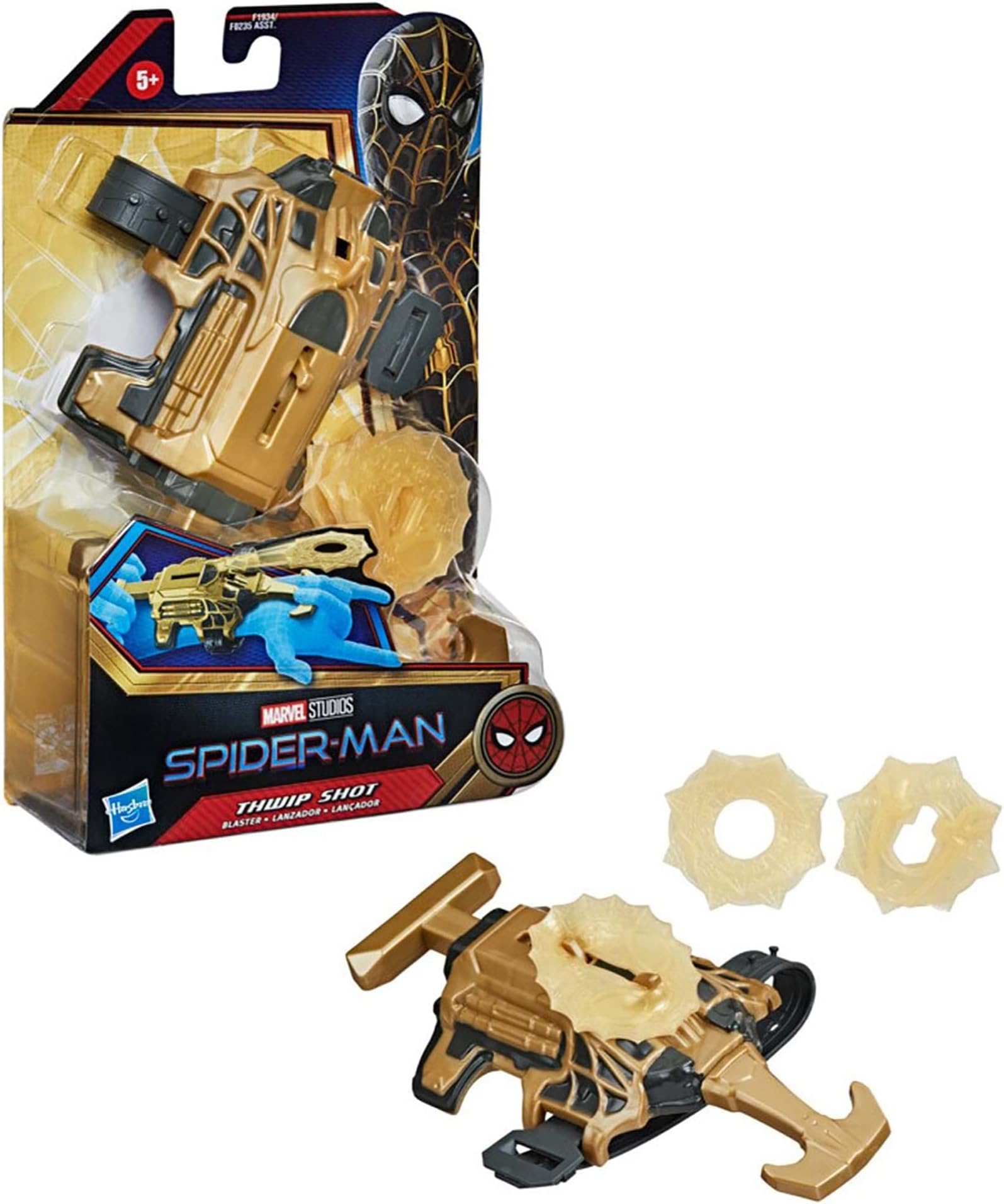 Marvel Spider-Man Thwip Shot Blaster Role Play Toy, Includes 3 Stretchy Web Projectiles, For Kids Ages 5 And Up, Multicolour, F1934