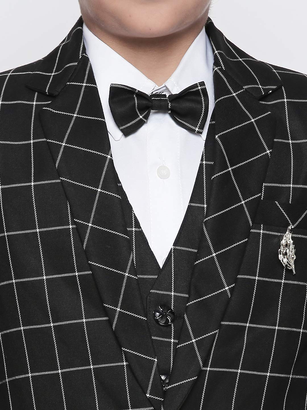Jeetethnics Boys Black Checked Coat Suit Set with Waistcoat Shirt and Trousers (9048EJ) 3