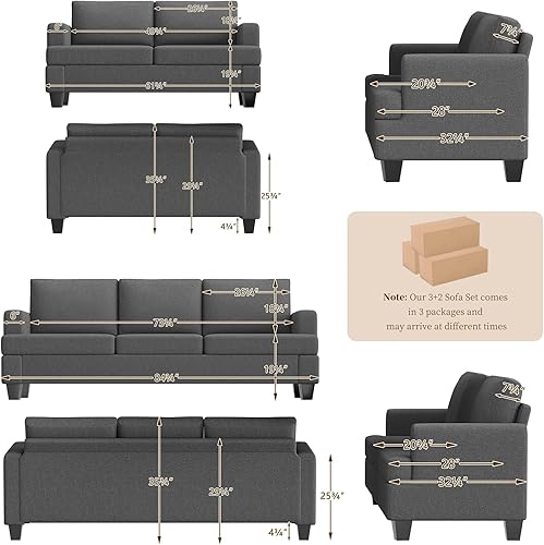 Miniatura 2 de Furnimart Moderno juego de sofá y sofá biplaza de 3 plazas, juego de 2 sofás para sala de estar, sofá modular de asiento profundo y sofá biplaza,