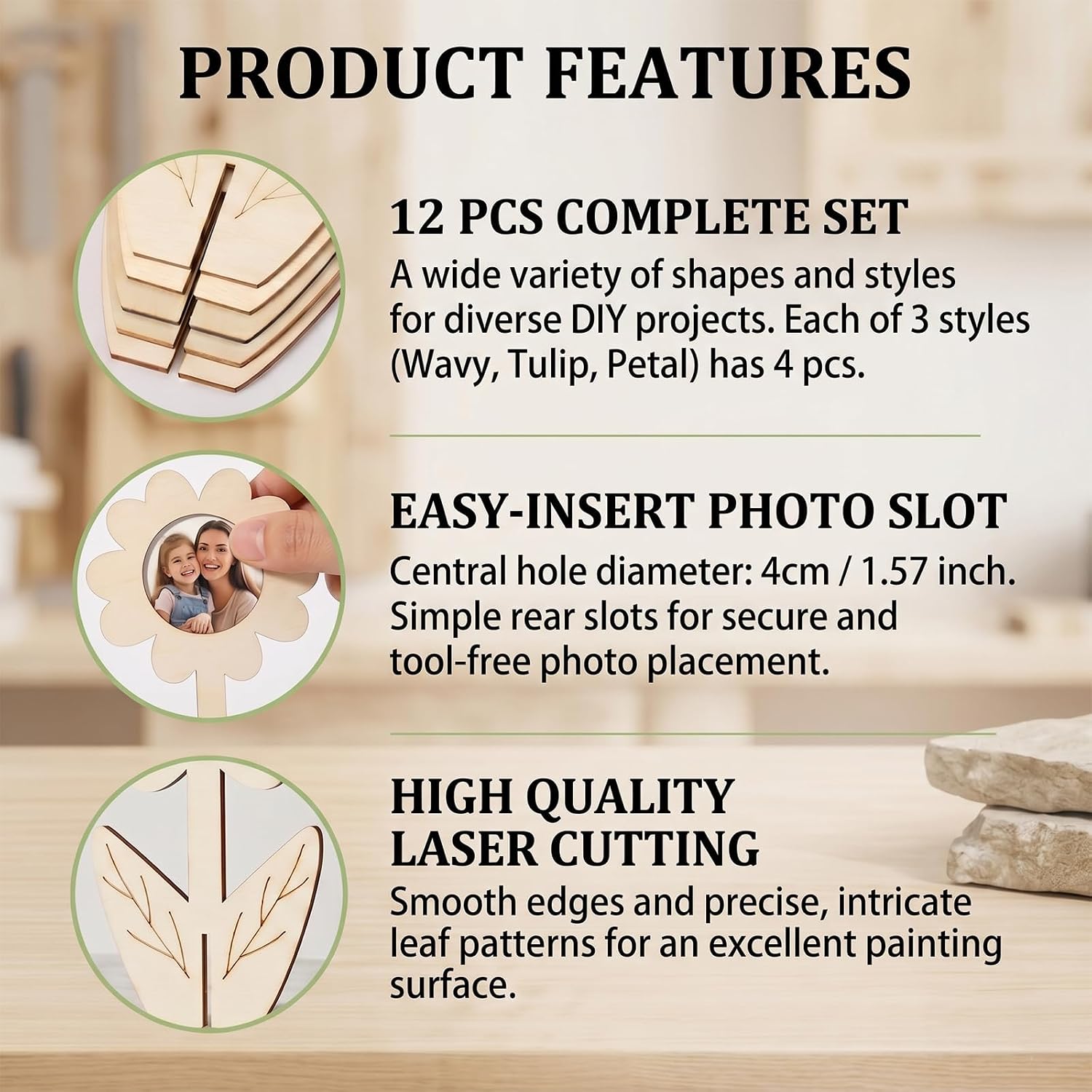 12 PCS DIY Wooden Flower Picture Frames for Crafts Unfinished Wood Photo Holder Tabletop Decor Paintable Art Activity for Classroom Spring Gifts image 3