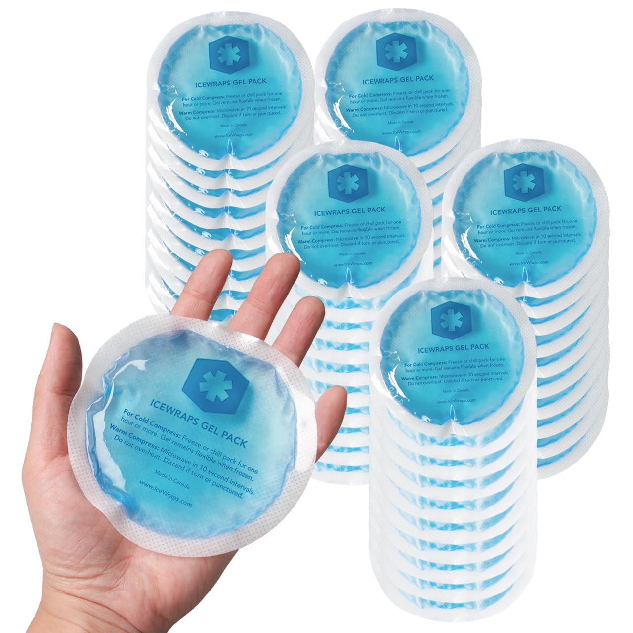 ICEWRAPS Paquetes reutilizables de gel frío y caliente para aliviar el dolor, 50 piezas con respaldo de tela para lesiones, cirugía, dolor de muelas (paquete de 50)