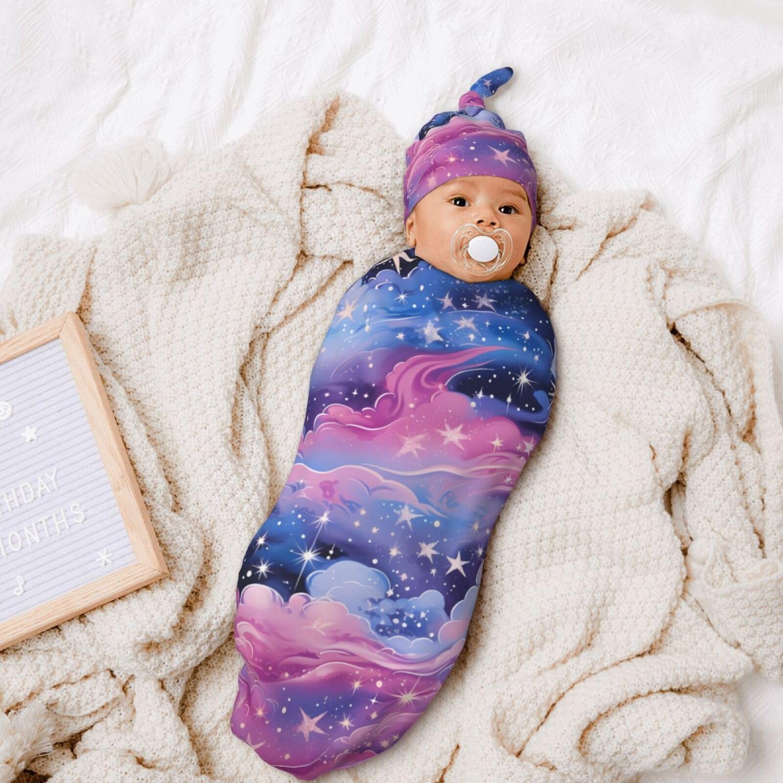 3D Stars Swaddle Coperta E Cappello Set Per Neonati Avvolgere Accogliente Per Neonati Bambino Comfort 29x53 cm
