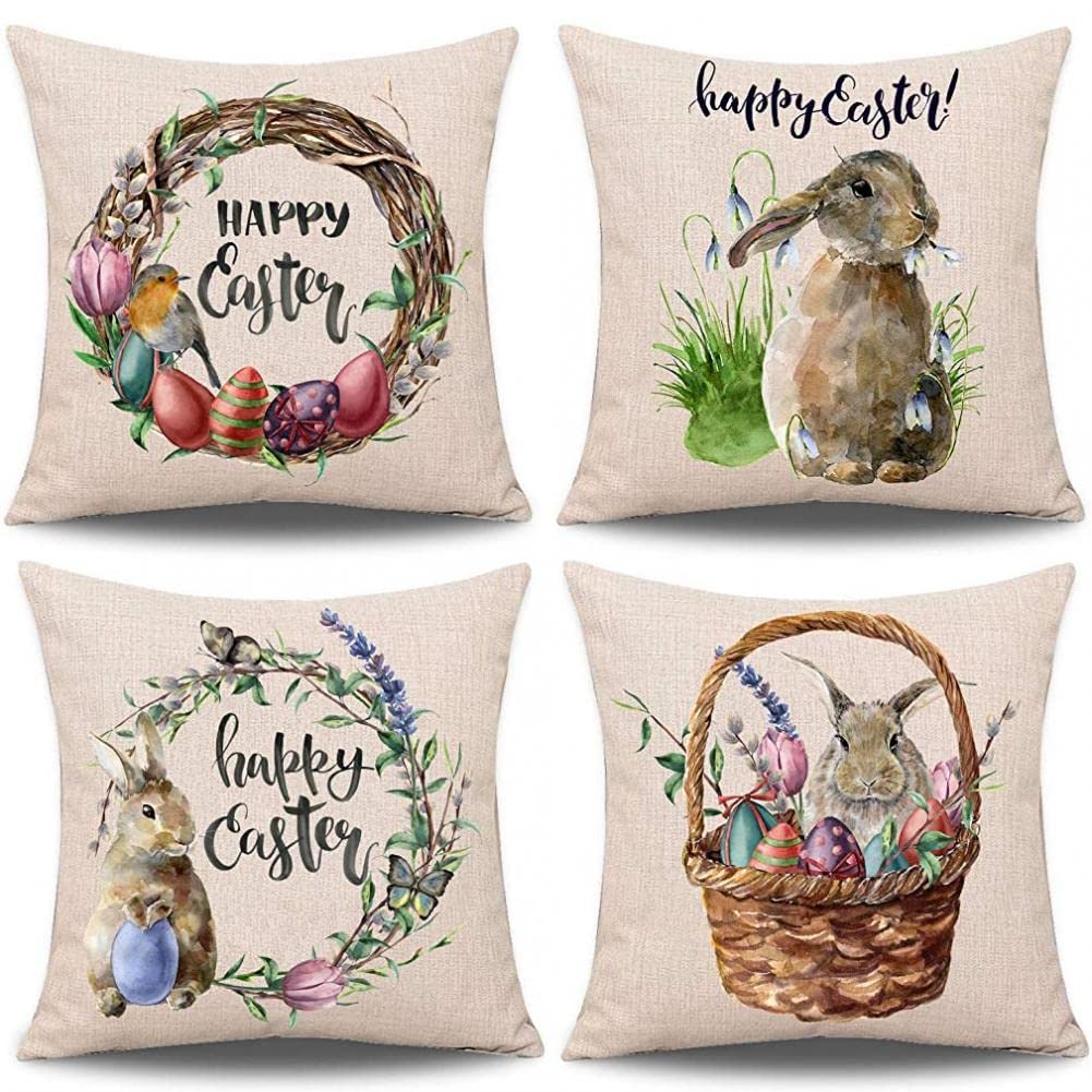 Coussin rabbit de Pâques en coton doux avec fermeture invisible lot de 4
