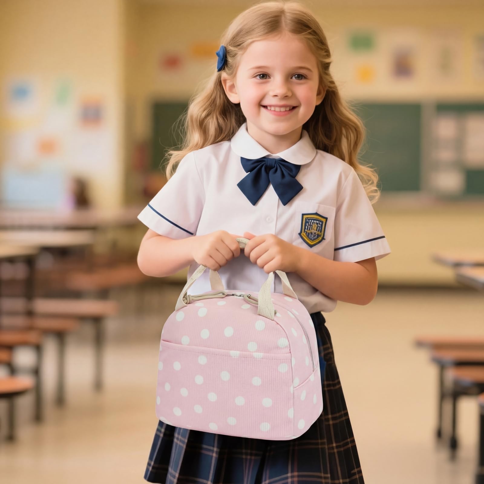 3-teiliges Schulrucksack-Set aus Cord für Mädchen, Kinder, großes Fassungsvermögen, Schultasche, Büchertaschen-Set mit Lunchbox und Federmäppchen, Cord, gepunktet, 16.5" x 11.9" x 6.3", Casual