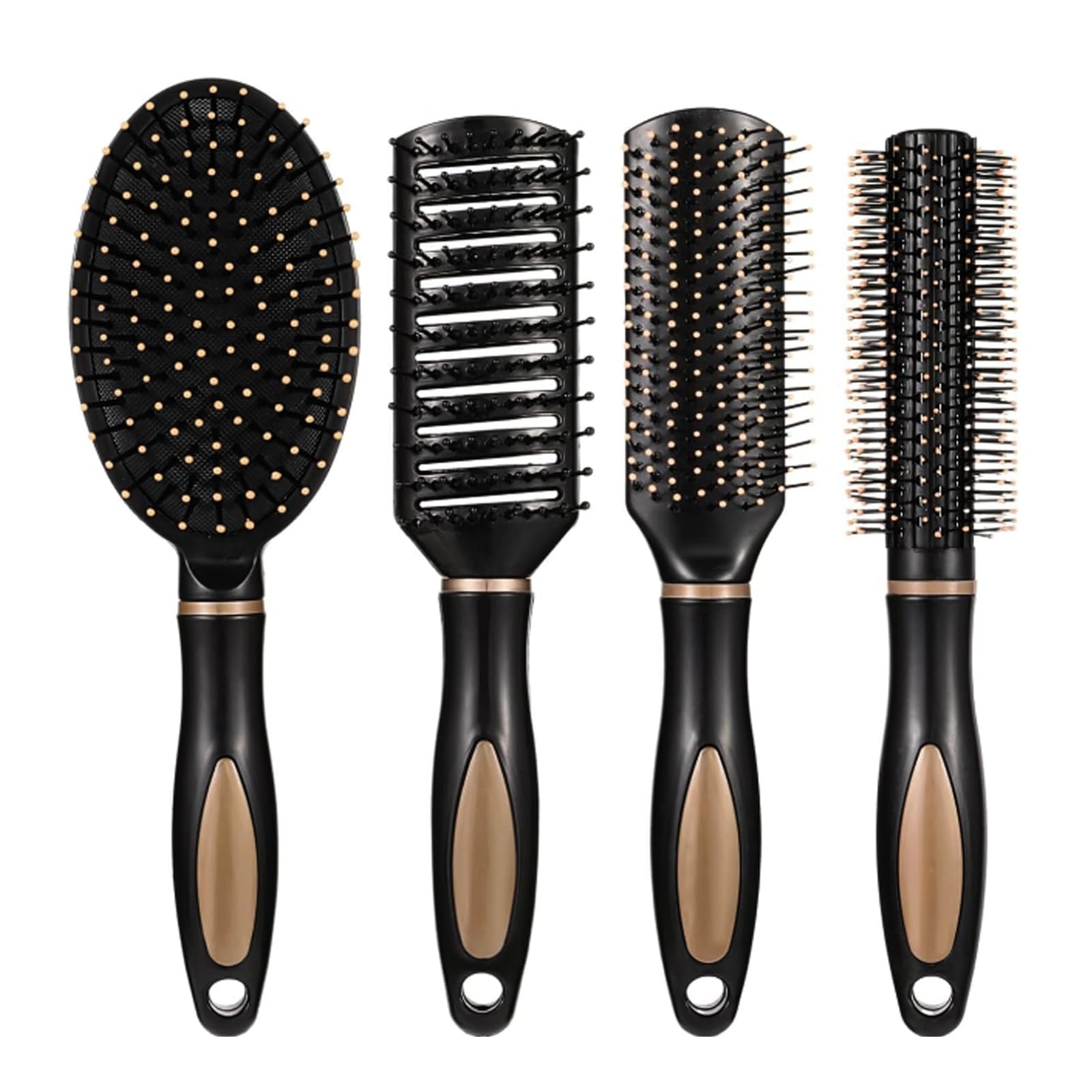 JarKuen Hairbrushes 4Pcs Hair Brush Set Anti Static Massage Oval Comb Round Hair Brush Vent Hair Brush Detangling Brush Paddle Brush for for Men Women Curling Hair Drying