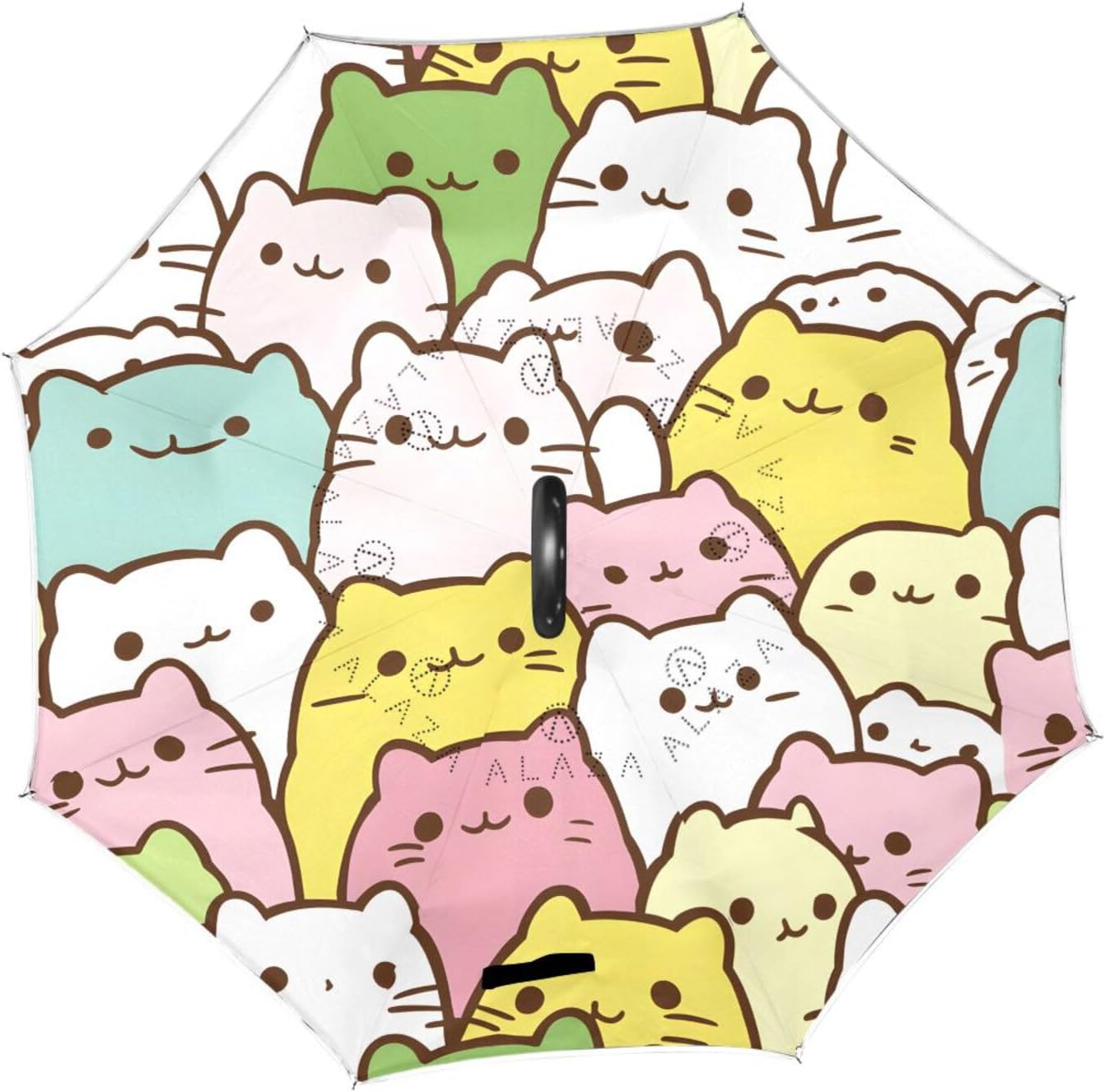 Cartoon Cat Pattern Inverted Umbrellas for Rain Windproof Reverse Upside Down Golf Umbrella with C-shape Handle for Men Women