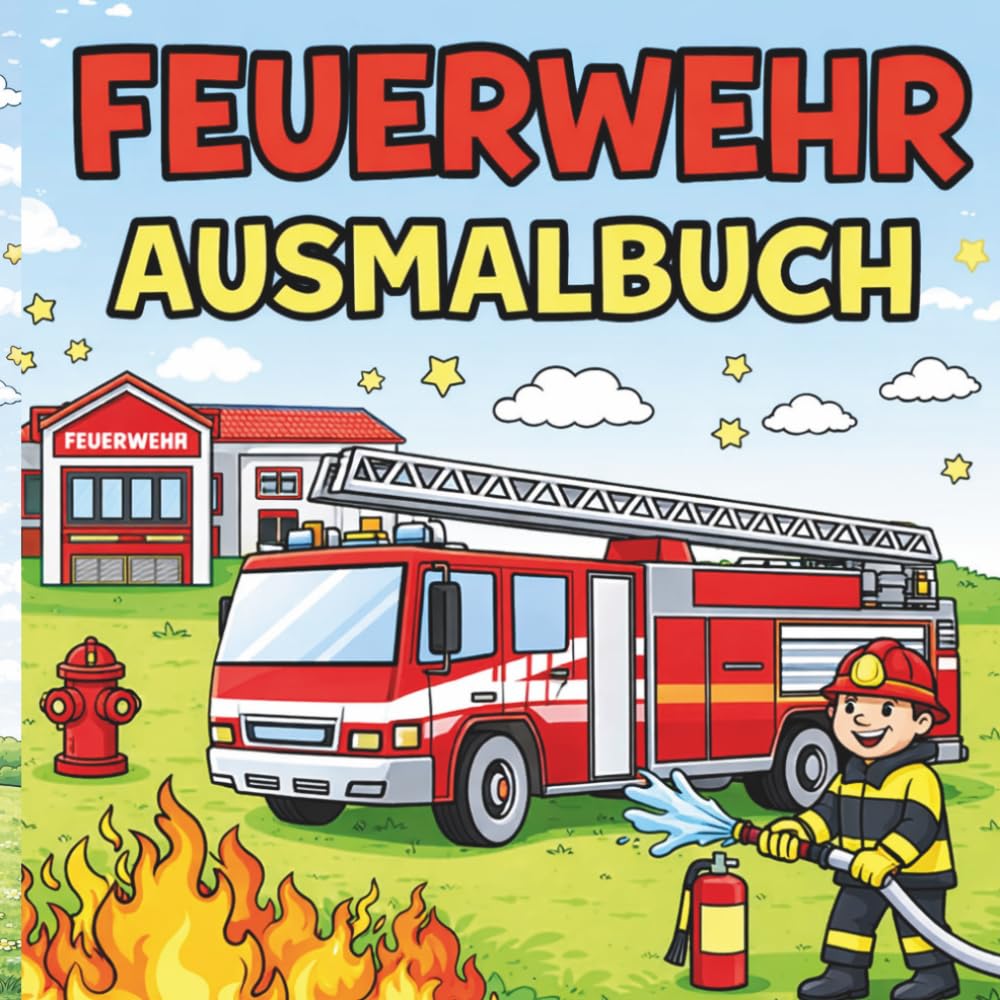 Feuerwehr Ausmalbuch für Kinder: Große Motive mit Feuerwehr, Fahrzeugen und Helden – Perfekt für Jungen & Mädchen ab 6 jahren