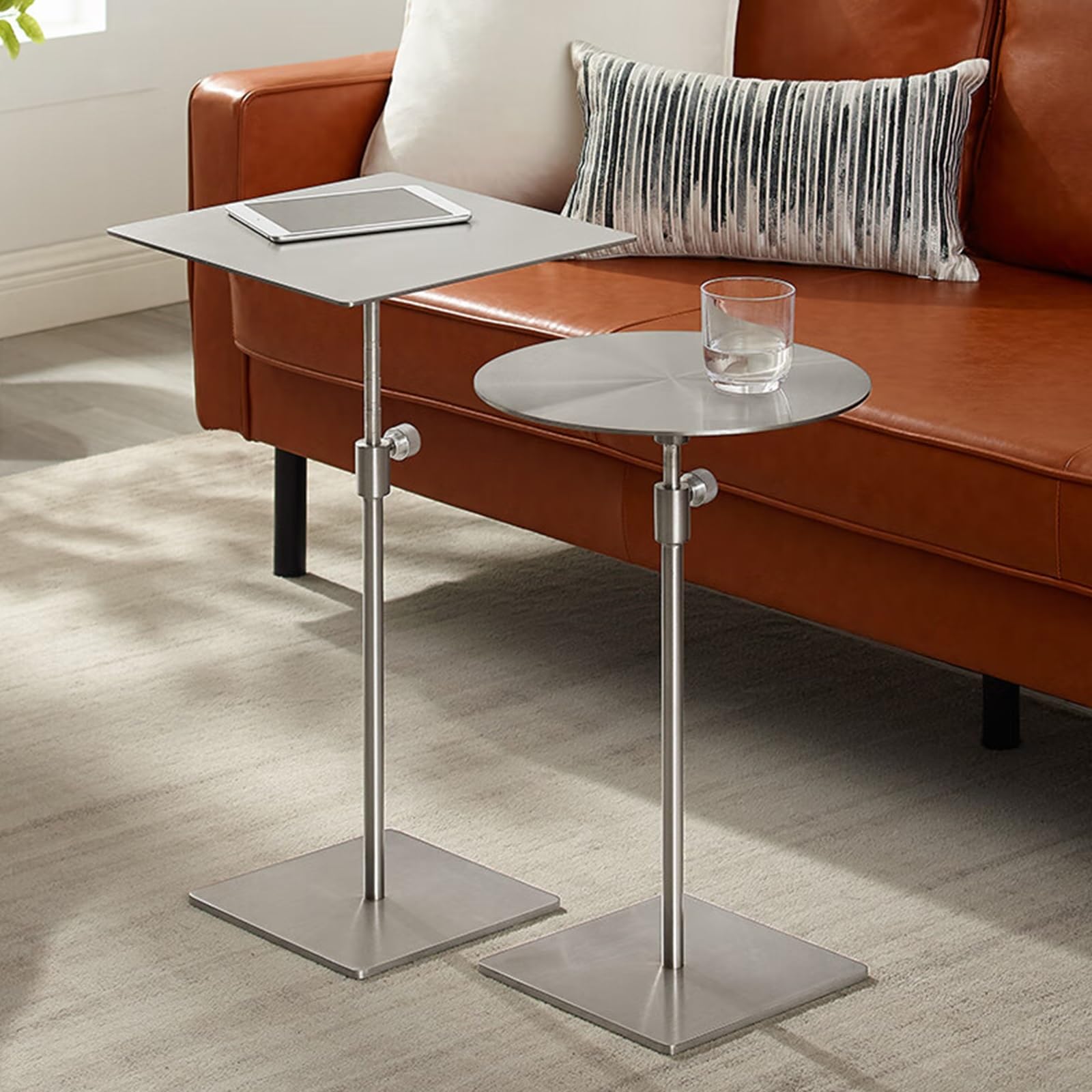 Tavolino regolabile in altezza da 50,8 a 71,1 cm, in acciaio inox, con piano spesso 5 mm, per soggiorno, sala da pranzo, bar, patio, cortile, balcone