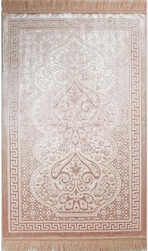 Modefa Luxury Velvet Prayer Rug with Prayer Beads | Soft Elegant Muslim Turkish Janamaz Sajada Carpet for Men and Women | Plain Solid Prayer Mat Ramadan Eid Gift - Paisley (Blush Pink)