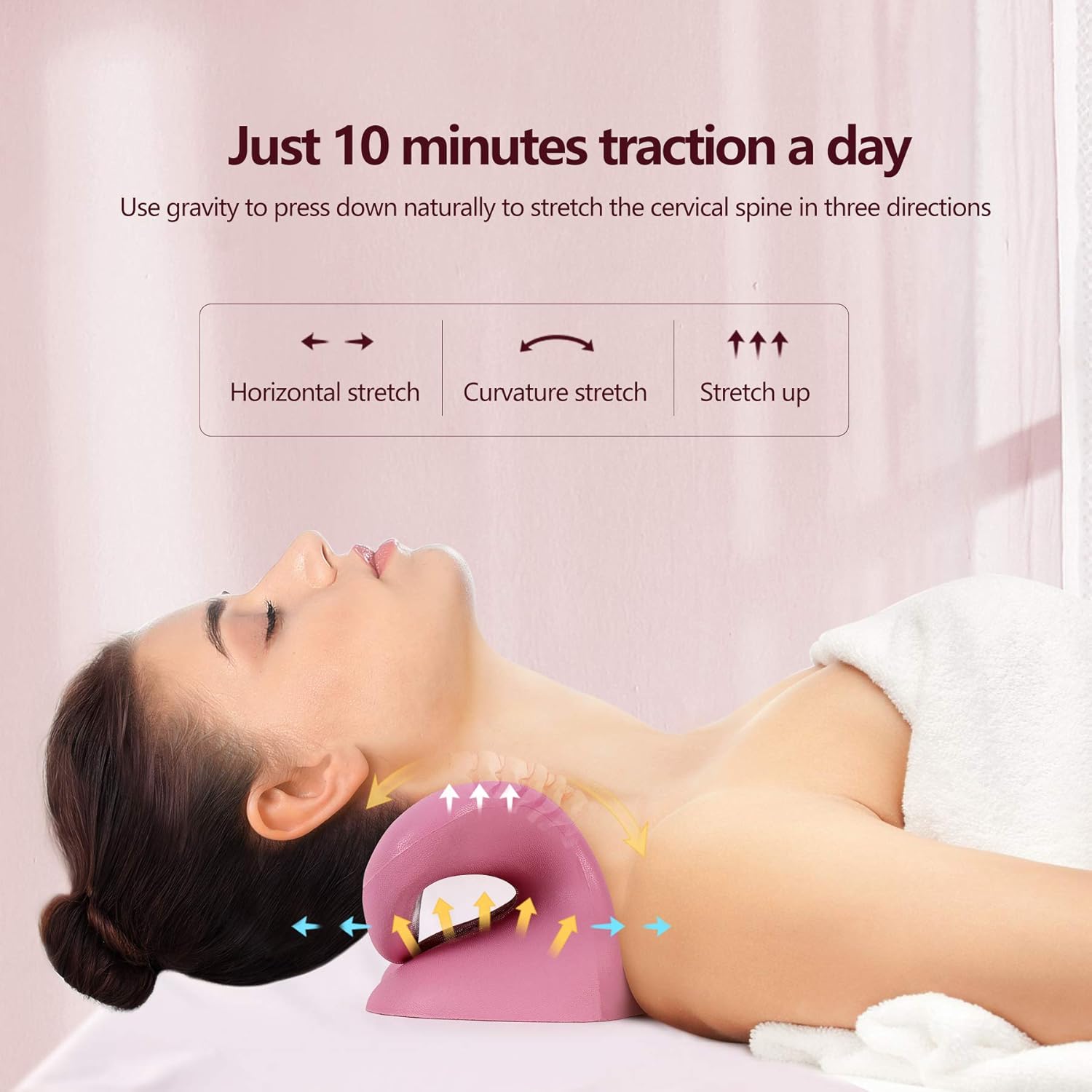 Neck Stretcher for Neck Pain Relief, Neck and Shoulder Relaxer Cervical Traction Device with Massage Point for Muscle Relax and TMJ Pain Relief, Cervical Spine Alignment Chiropractic Pillow(Pink) : Health & Household