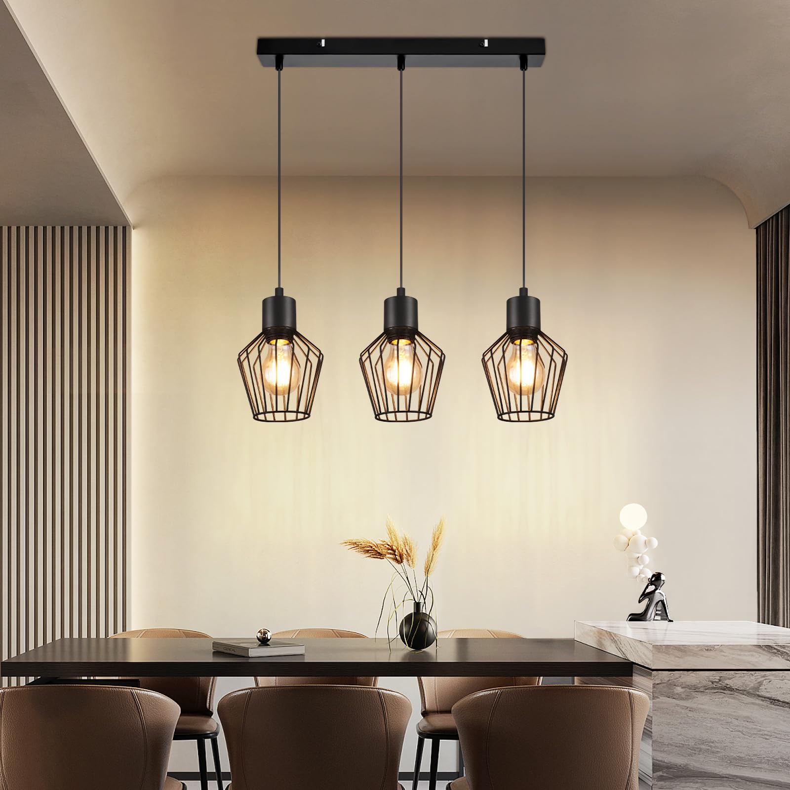 Pendellampe 3 Flammig Hängeleuchte Metall - Hängelampe Schwarz E27 Esszimmer Pendelleuchte Esstisch Küchenlampe Industrie LED für Flur Schlafzimmer Wohnzimmer Cafe