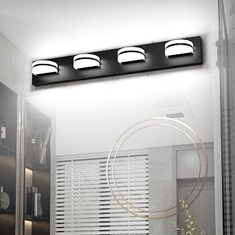 Aipsun 4 Lights Dimmable Modern Black Vanity Light Up and Down Black Bathroom Lighting Fixtures LED Bathroom Wall Light Over Mirror 6000K