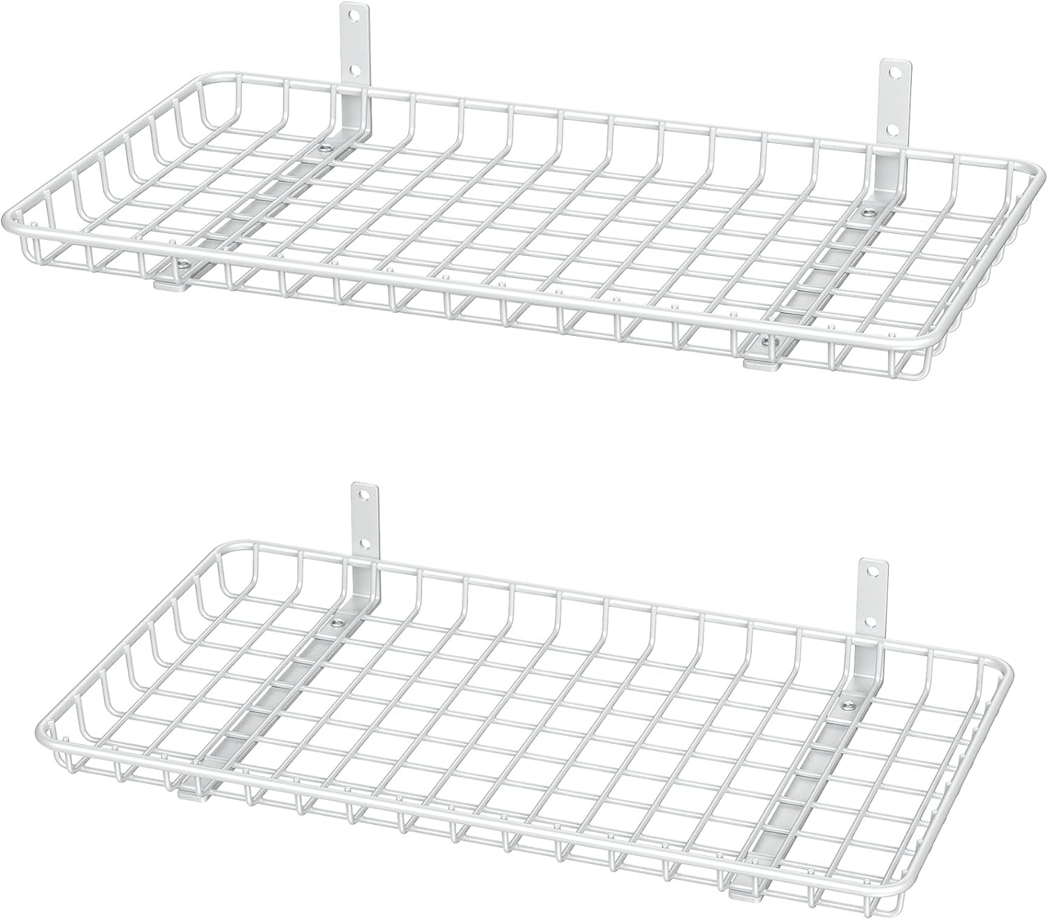 WALMANN 12x24 inch Wall Shelf, Wall-Mounted Storage Shelf for Garage, Closet, Laundry Room, Heavy Duty Floating Shelf, Holds Up to 60 lbs(Pack of 2, White) White 12x24 in