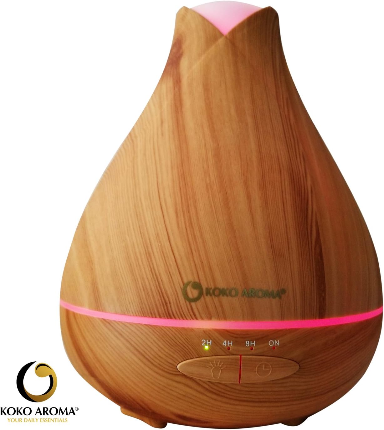 KOKO AROMA 530ml Aromatherapy Ultrasonic Essential Oil Wood Grain Diffuser Burner – Zen Mist, Lasts 15 Hours, 14 LED Lights BPA Free (Light Wood 530ml)