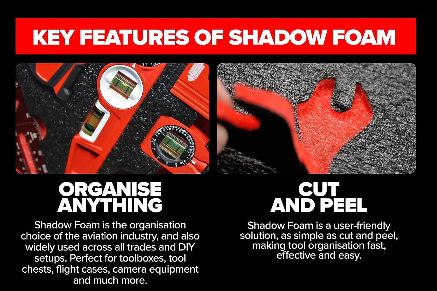 Shadow Foam Insertos para caja de herramientas StackTech de un solo cajón, espuma para organización de cajas de herramientas, inserto de bricolaje para cajas de herramientas y sistemas de