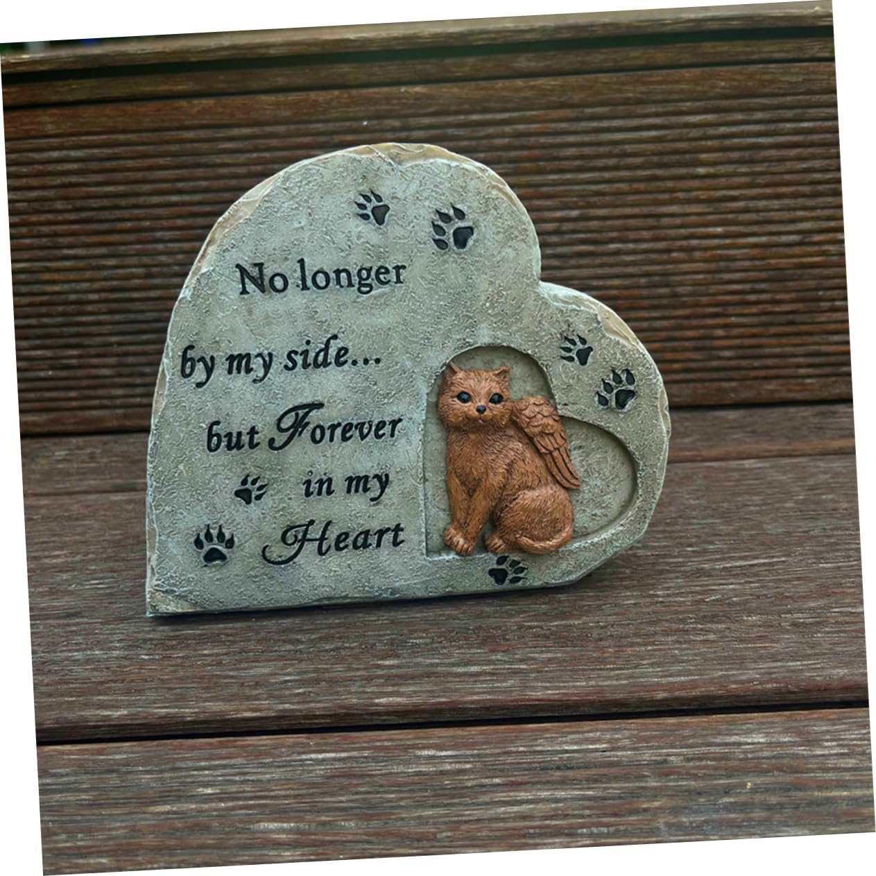SUPVOX Cat Memorial Headstone Heart-Shaped Angel Pet Tribute Stone for Garden Remembrance of Lost Cats Unique Grave Marker Comforting Pet Memorial