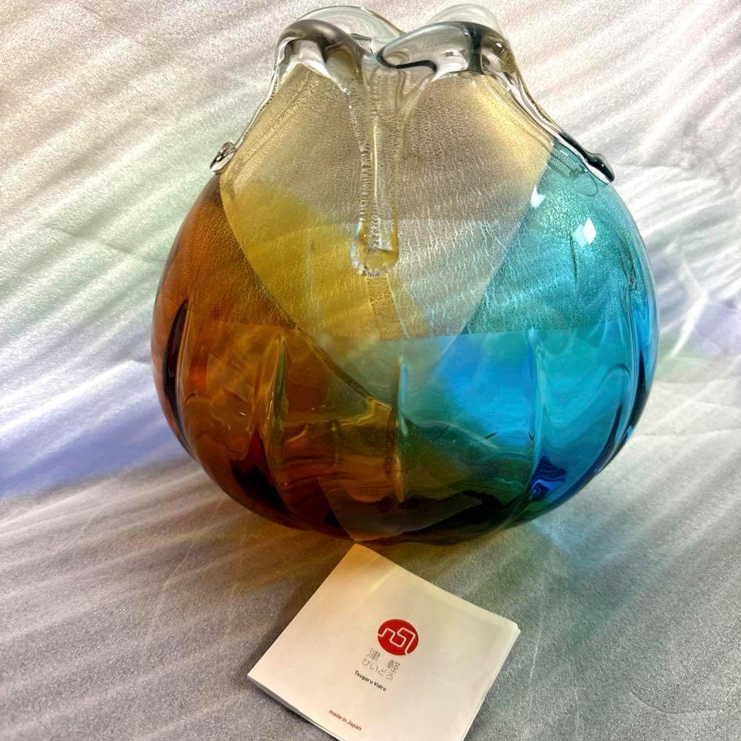 秋村実工房(金彩秋風)花器 Amazon.co.jp: 津軽びいどろ 花瓶 フラワーベース 金彩秋風 秋村