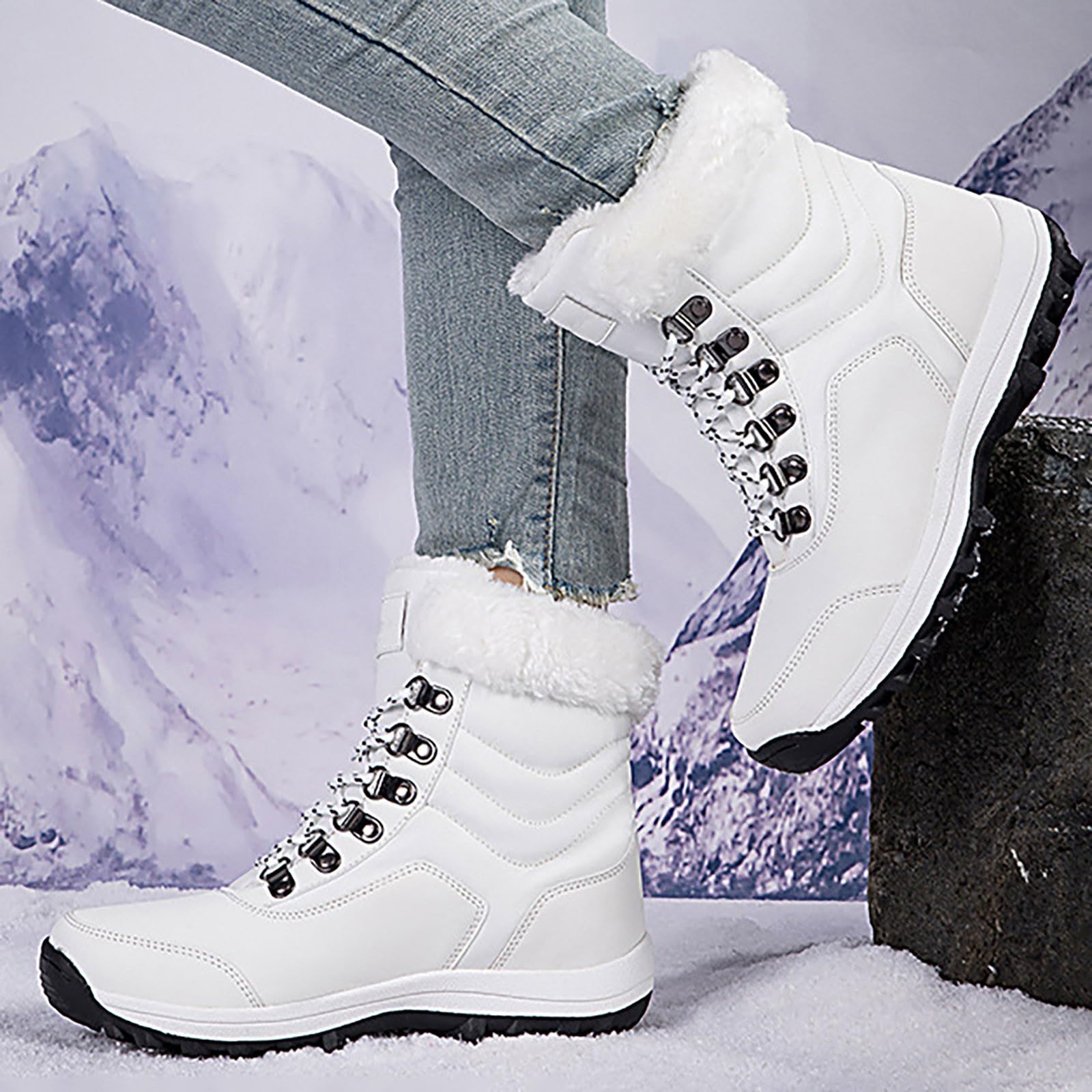 Kobilee Doposci Donna Pelo Dopo Sci da Neve Stivali Neve 37 Alti Scarpe da Neve Impermeabili Imbottiti Scarponcini Antiscivolo Invernali Doposci Scarponi Sci Stivaletti Neve Morbidi