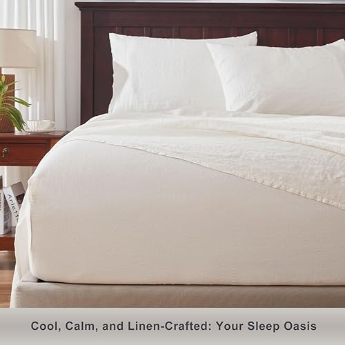 Miniatura 6 de TOSMO Juego de sábanas de lino puro, 100% lino natural francés, juego de 4 piezas (Super King, 1 sábana encimera, 1 sábana bajera, 2 fundas de