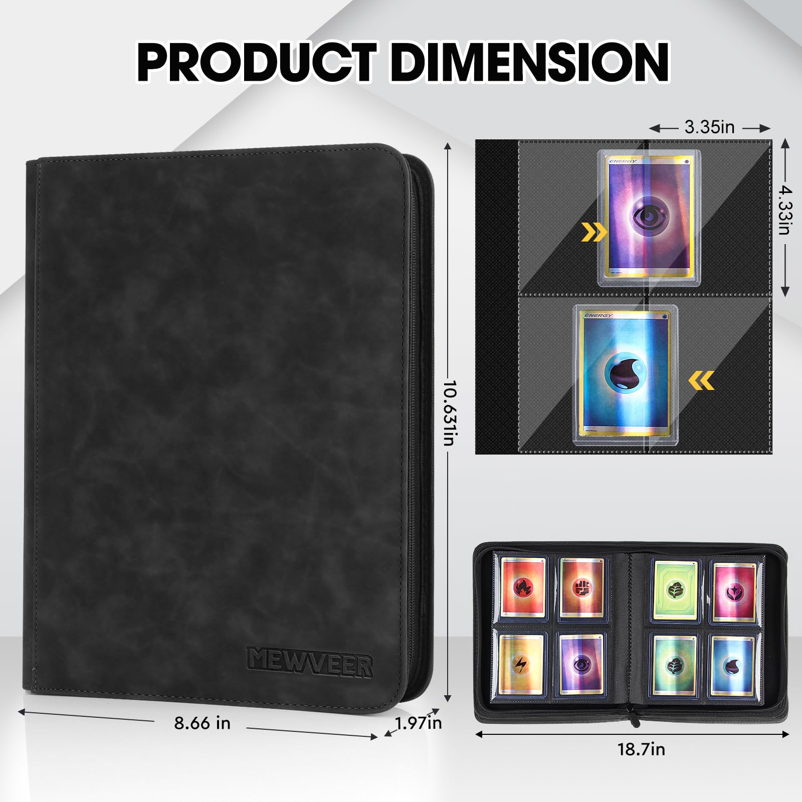 MewVeer Top Loader Card Binder, Holds 112 Top Loaders Storage, 4 Pockets with Sleeves - Image 3