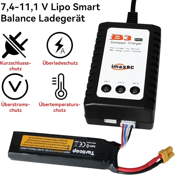 Tosiicop Caricatore Lipo B3, 10 W, per batterie 2S 3S (7,4 V, 11,1 Volt) RC Car Balancer Caricatore con spina XH3P e XH4P per RC Auto Drone Boat Airplane Monstertruck Quadcopter Airsoft - 5