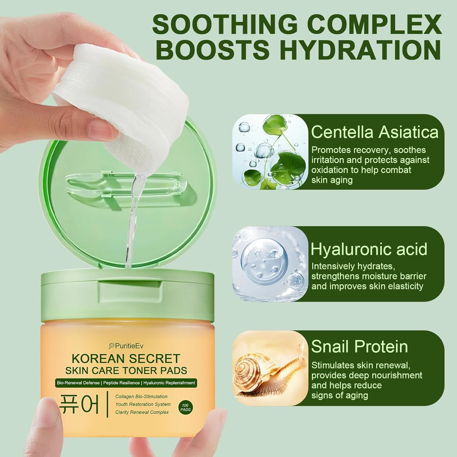 Korean Skin Care Toner Pads Snail Mucin Toning Polish Pads - Facial Skincare for Dark Spots, Wrinkles & Dull Skin - Hydrating Facial Treatment - 100 Count - Image 2