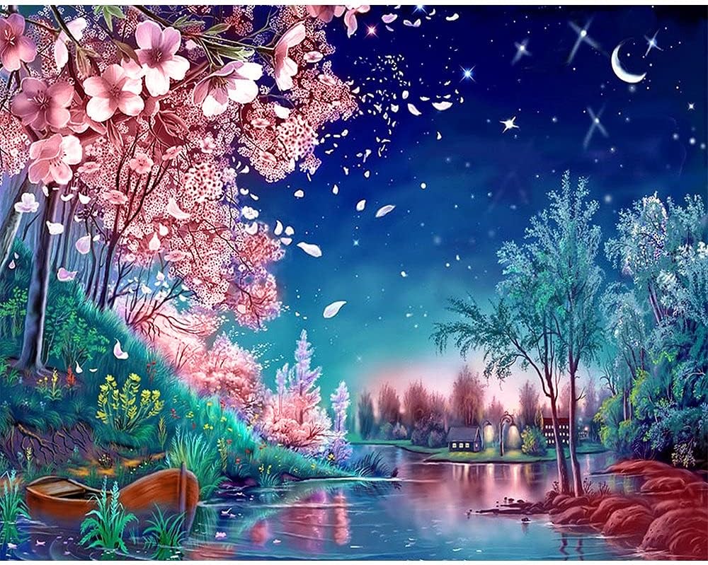 DIY Paint by Numbers Kit for Adults - Blue Nights Nature | Paint by Number Kit On Canvas for Beginners | Home Wall Decor | Pre-Printed Art-Quality Canvas 20” x 16”, 3 Brushes, Acrylic Paints