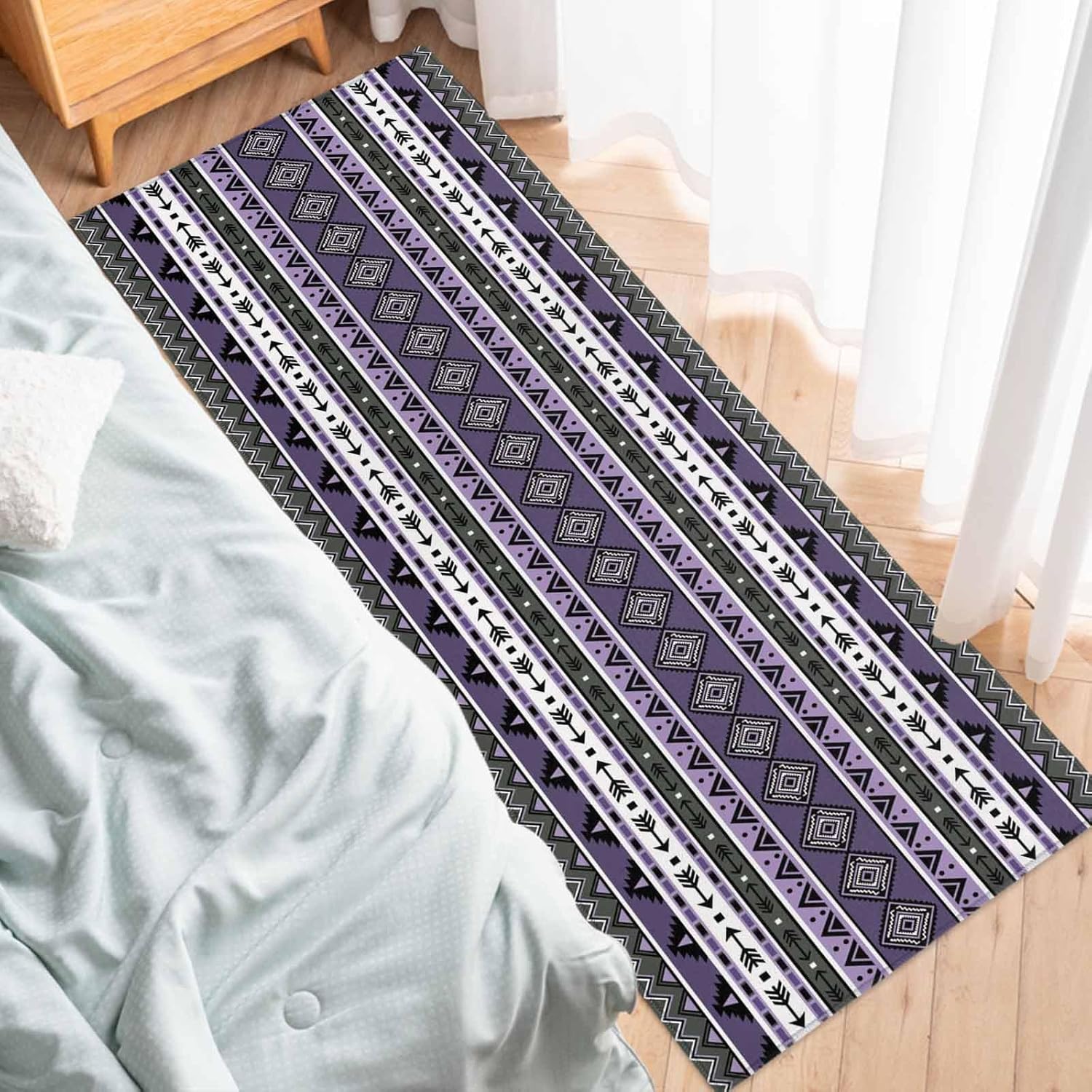 Teamery Kitchen Mats for Floor Purple Stripes Vintage Boho Washable Non Slip Kitchen Rugs 1PCS, Abstract Geometric Southwest Absorbent Standing Mats for Sink Bathroom Office Living Room 15.7x47.2in