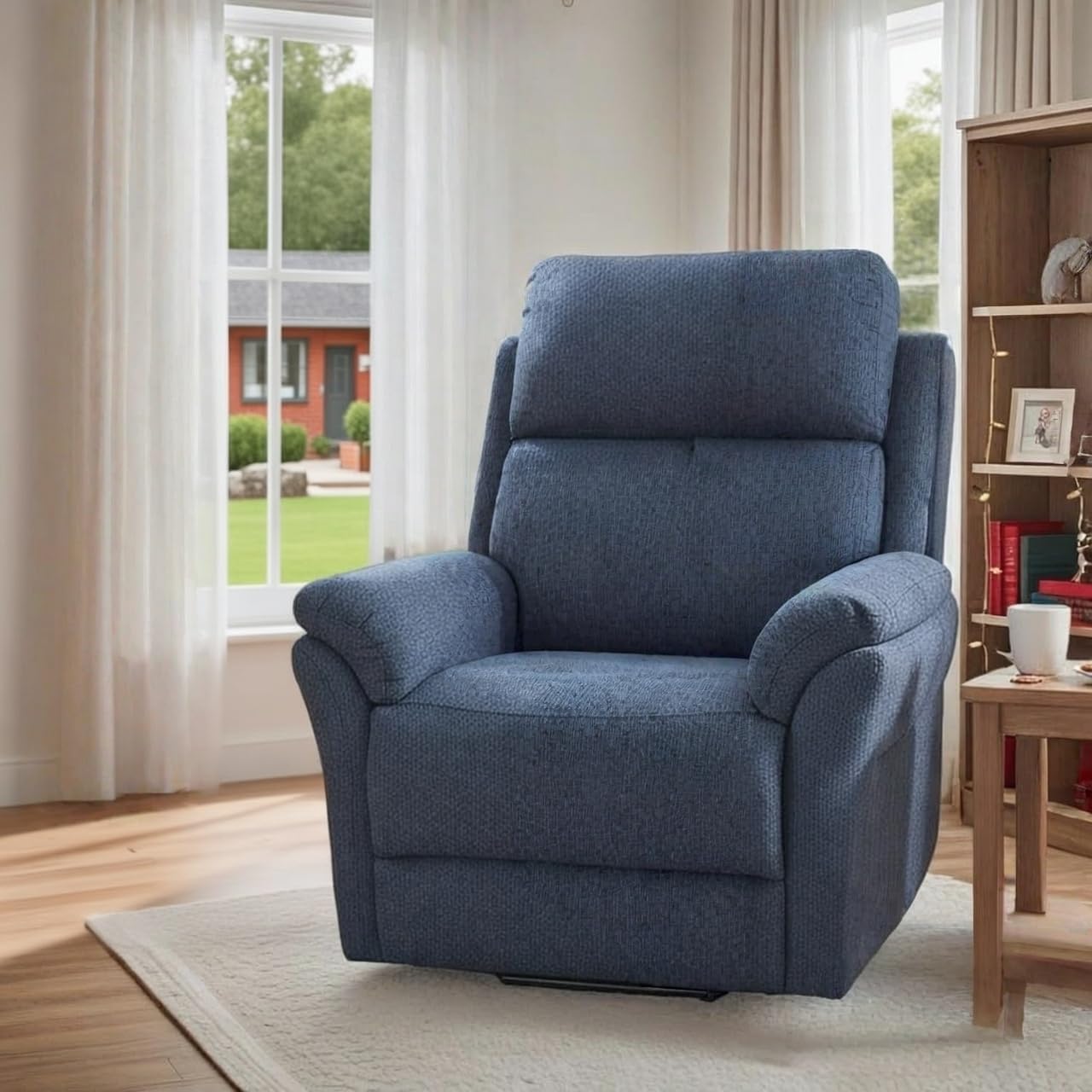 Oversized Rocker Recliner Chair, Manual Swivel Rocking Recliners with Adjustable Backrest Footrest for Adults, 360° Swivel Lazy Boy Recliner Chairs for Living Room, Reading, Bedroom, Blue