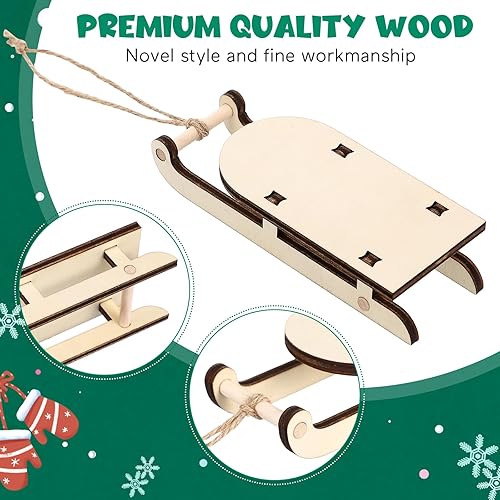 Miniatura 8 de VOSAREA Trineo de Navidad, trineo de madera en miniatura, trineo vintage, trineo navideño, colgante de Navidad para repisa, puerta, estantería,