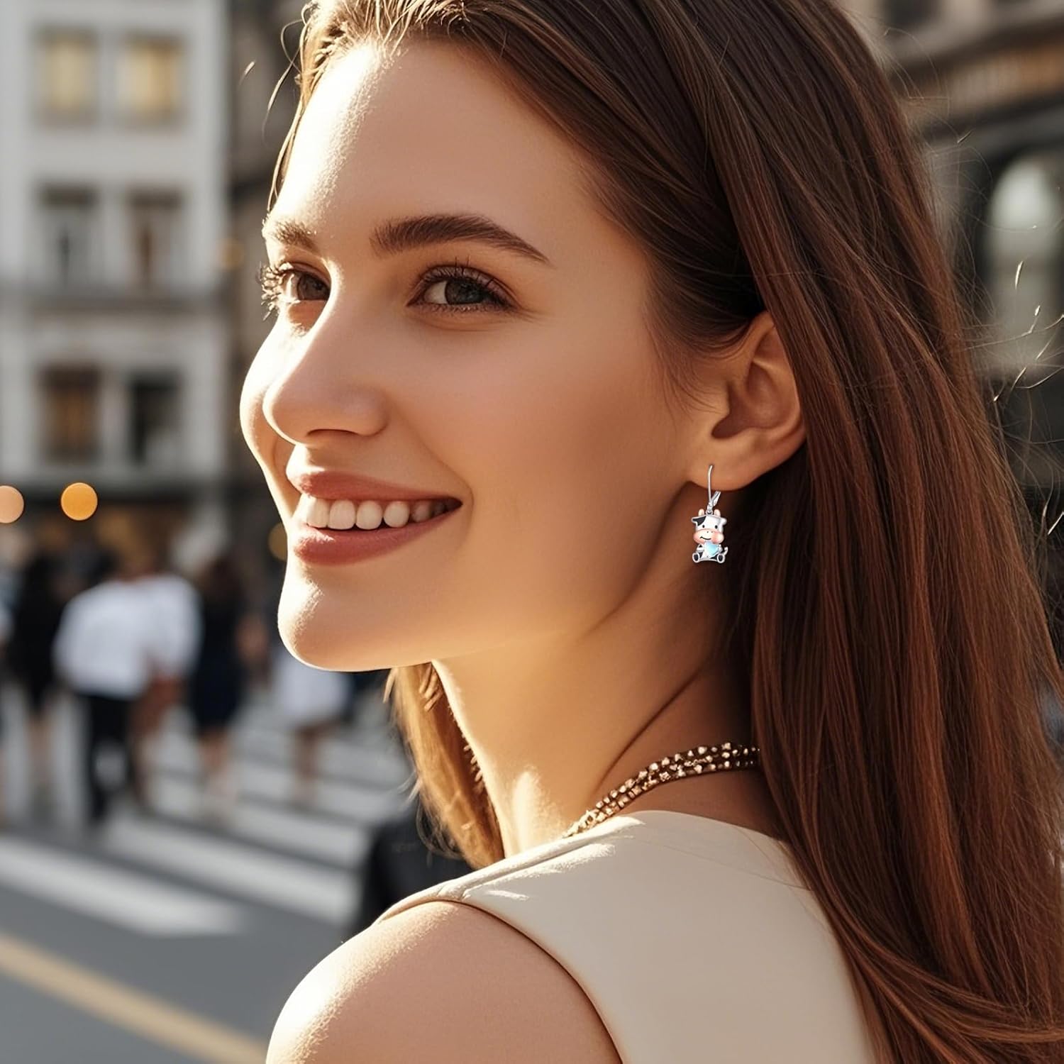 Cow Earrings S925 Sterling Silver Cute Animal Dangling Hanging Pendant Earrings Jewelry Gifts for Women - Image 5