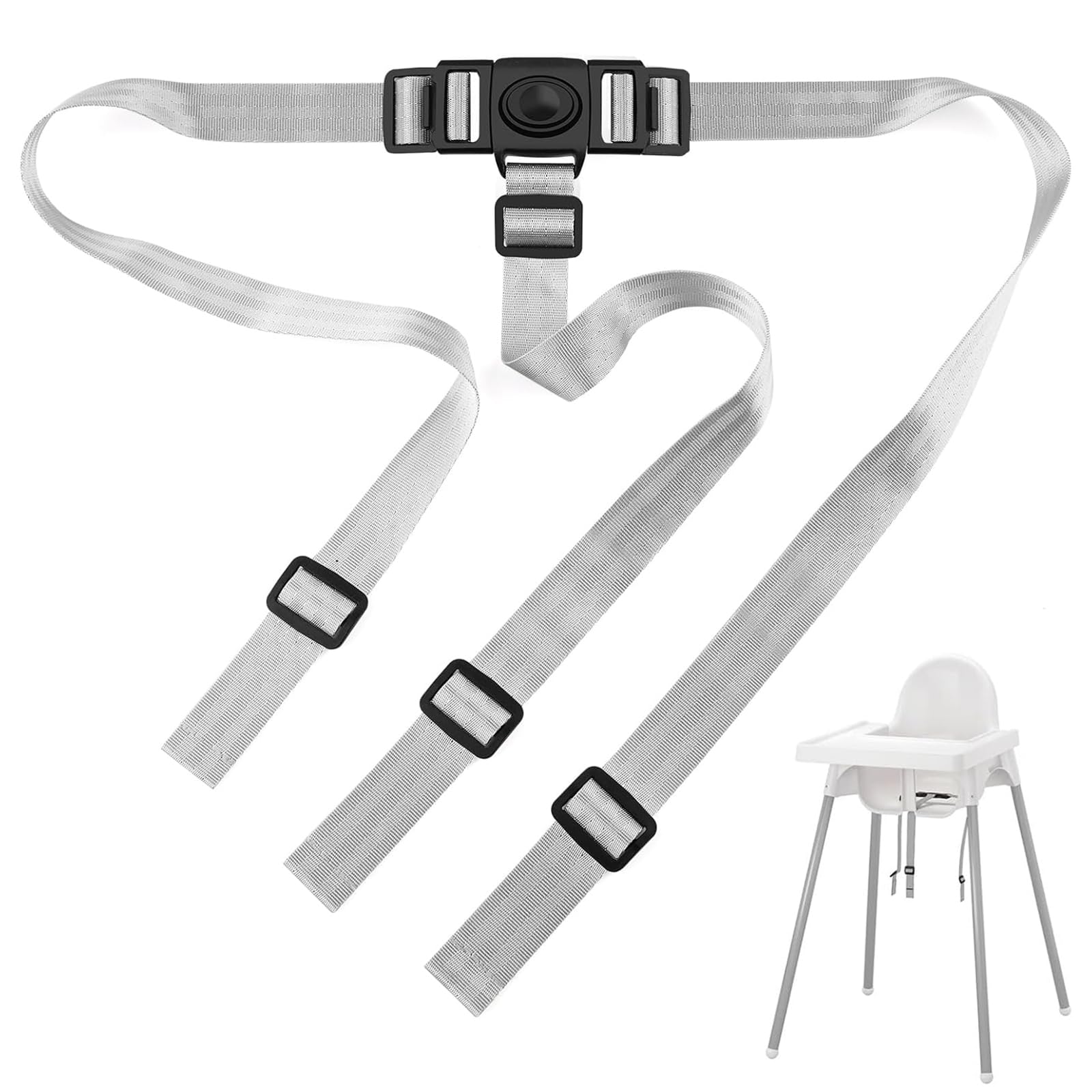 Cintura di Sicurezza a 3 Punti per Seggiolone Pappa, Imbracatura di Ricambio Universale e Regolabile, Cinghia di Protezione per Passeggino, Carrozzina e Sedia Bumbo (Grigio Bianco)
