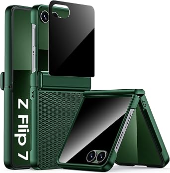 Spugan for Samsung Galaxy Z Flip 7 Case with Privacy Screen Protector & Hinge Protection, Slim Non-Slip Hard Full Body Shockproof Cover Wireless Charging Case for Galaxy Z Flip 7 Green