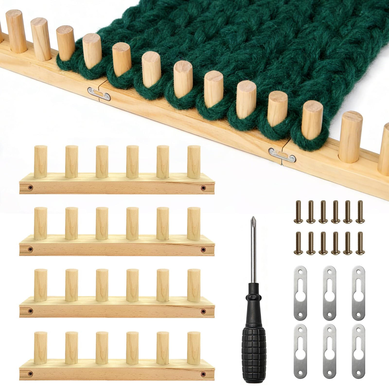 Irosiy 52" Chunky Blanket Loom Kit, Wooden Hand Knitting Loom for Chunky Yarn, Adjustable Size, No Needles Required with Assembly Tools-image-9