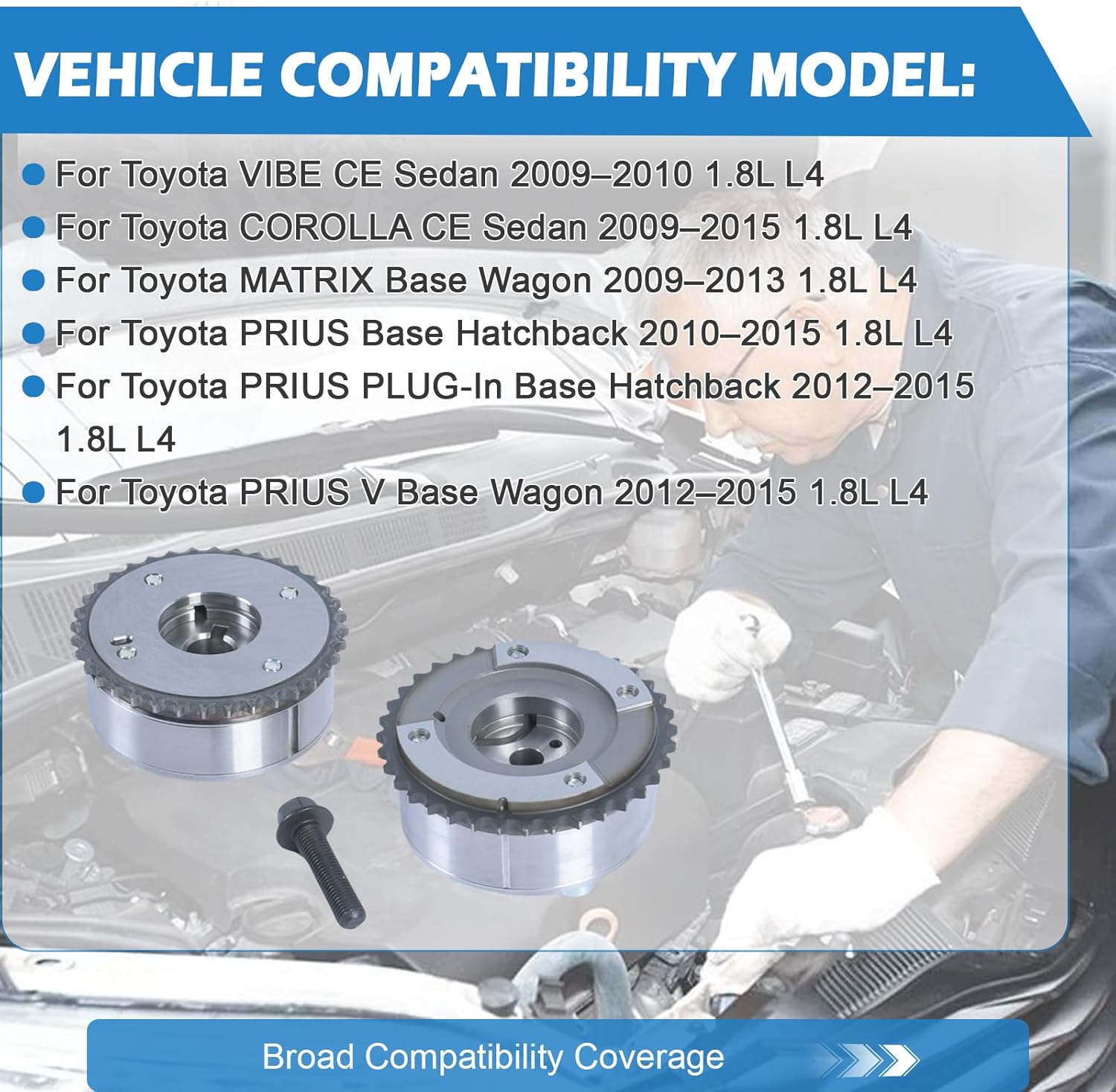 VVT Timing Camshaft Gear Fit for 2009-2015 TOYOTA COROLLA CE Sedan 4-Door 1.8L 1798CC 110Cu Aftermarket Parts Replace OE 130700T010, 130700T011, 1307037010, 916-944, 13540-37010