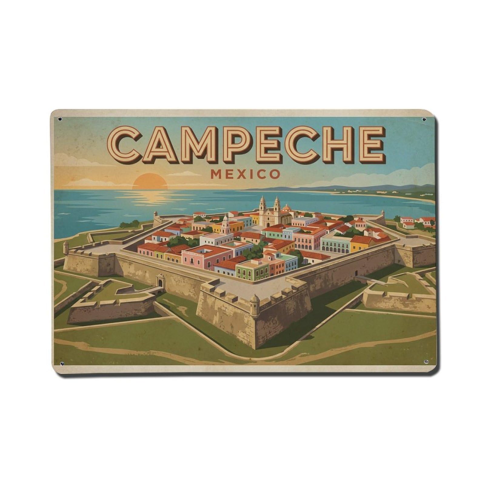 Cxhjca 8X12inch(20X30cm) Vintage Travel Mexico Campeche Metal Tin Sign