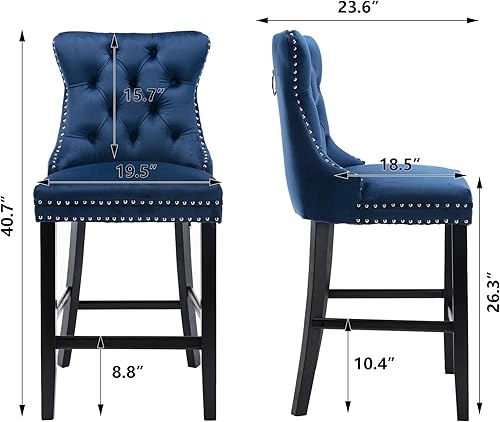 Miniatura 3 de Aoowow Juego de 2 taburetes de bar tapizados de terciopelo para encimera, altura del asiento del contrataburete 26.3 pulgadas, sillas de bar sin