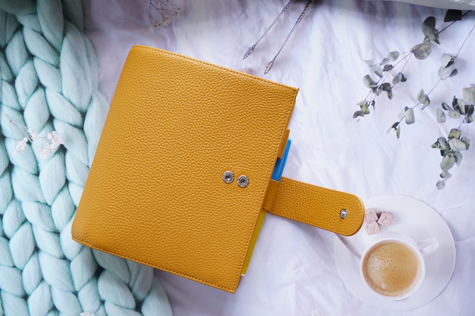 Moterm Planner True-A6 Luxe Anneaux en Cuir Véritable (Anneau de 30 mm, Galet/Moutarde, A6)