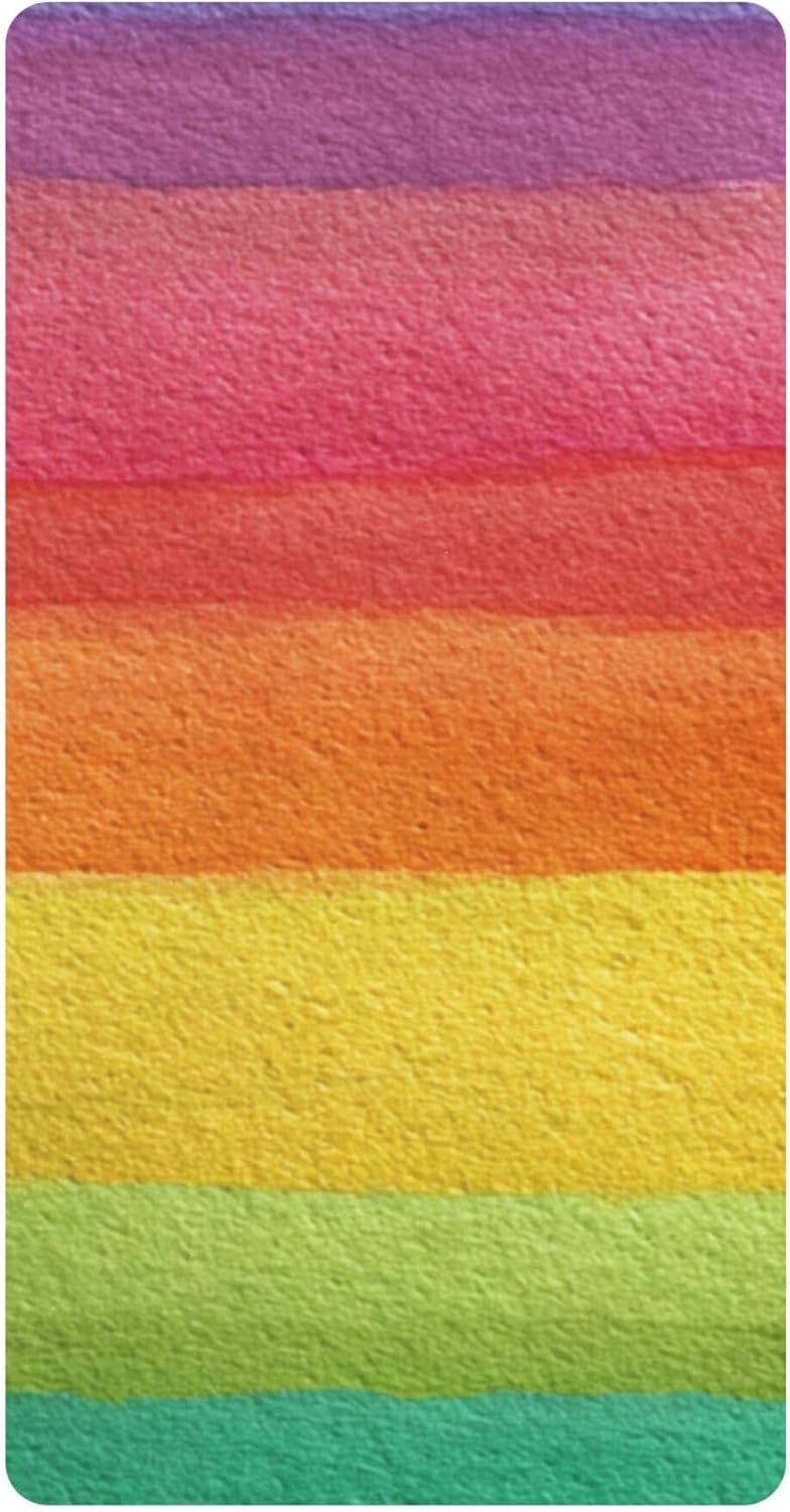 Watercolor Rainbow Stripes Crib Sheets Soft Breathable Fitted Cotton Baby Crib Sheets Mattress Cover for Girl Boy, 52" x 28" x 9"
