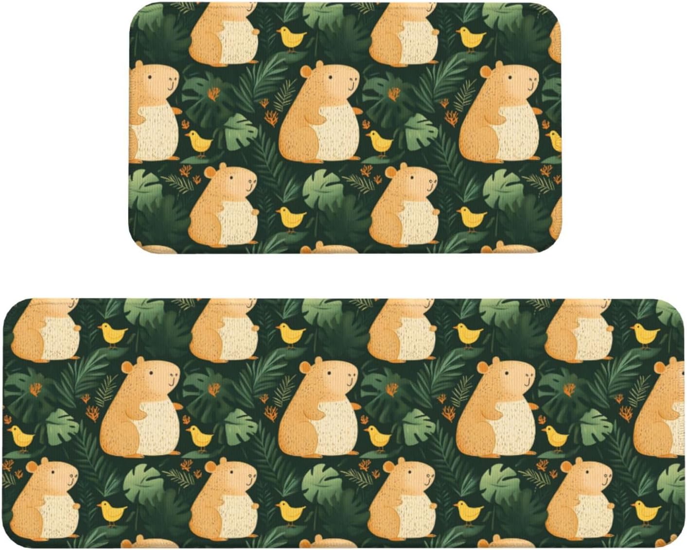 Cute Duck Capybara Print Kitchen Rugs Sets of 2 Non Slip Washable, Anti Fatigue Kitchen Mats for Floor, Home Decor