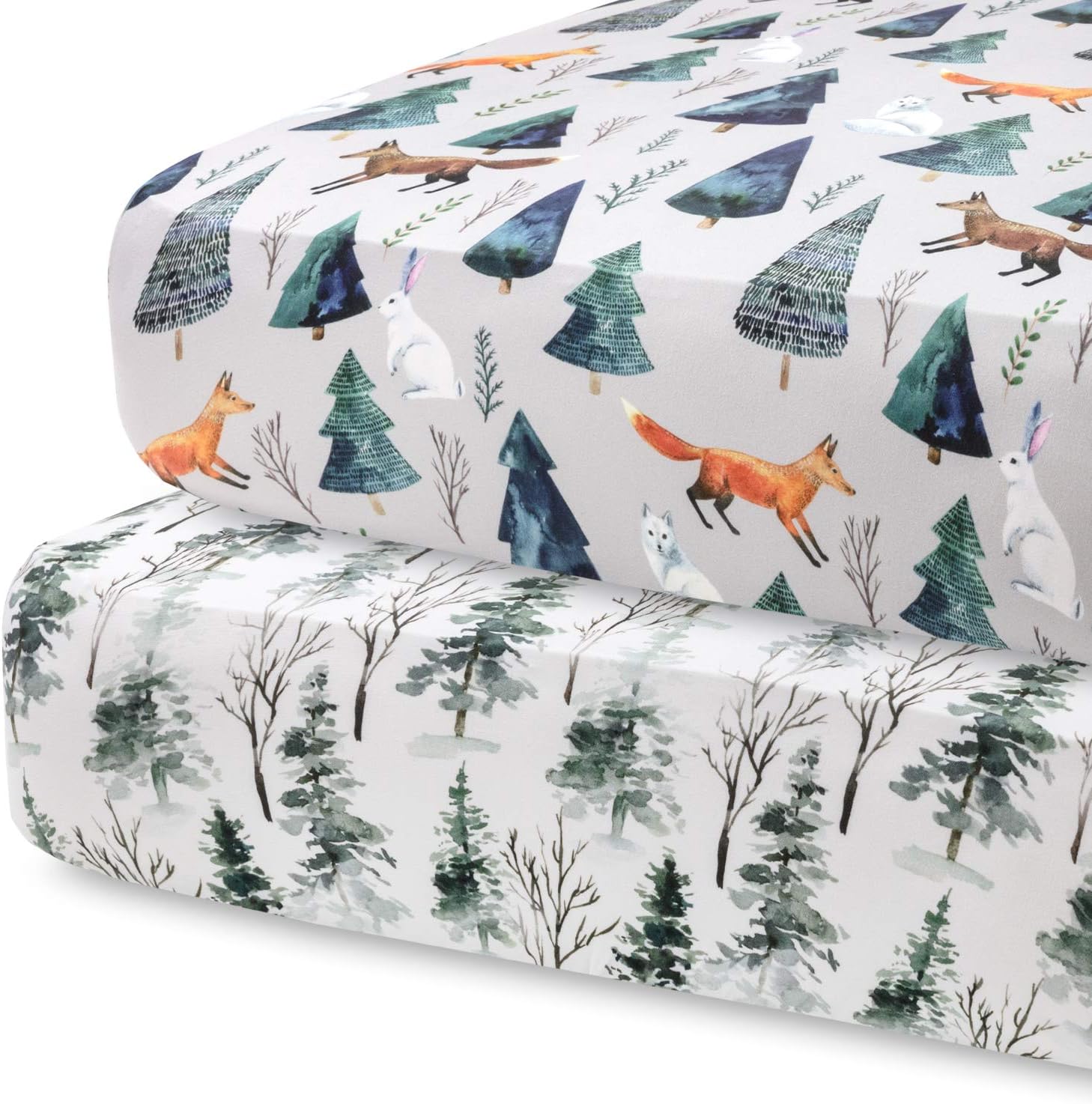 PobibabyPobi Baby - 2 Pack Premium Fitted Crib Sheets for Standard Crib Mattress - Ultra-Soft Cotton Blend, Stylish Animal Woodland Pattern, Safe and Snug for Baby (Magical)