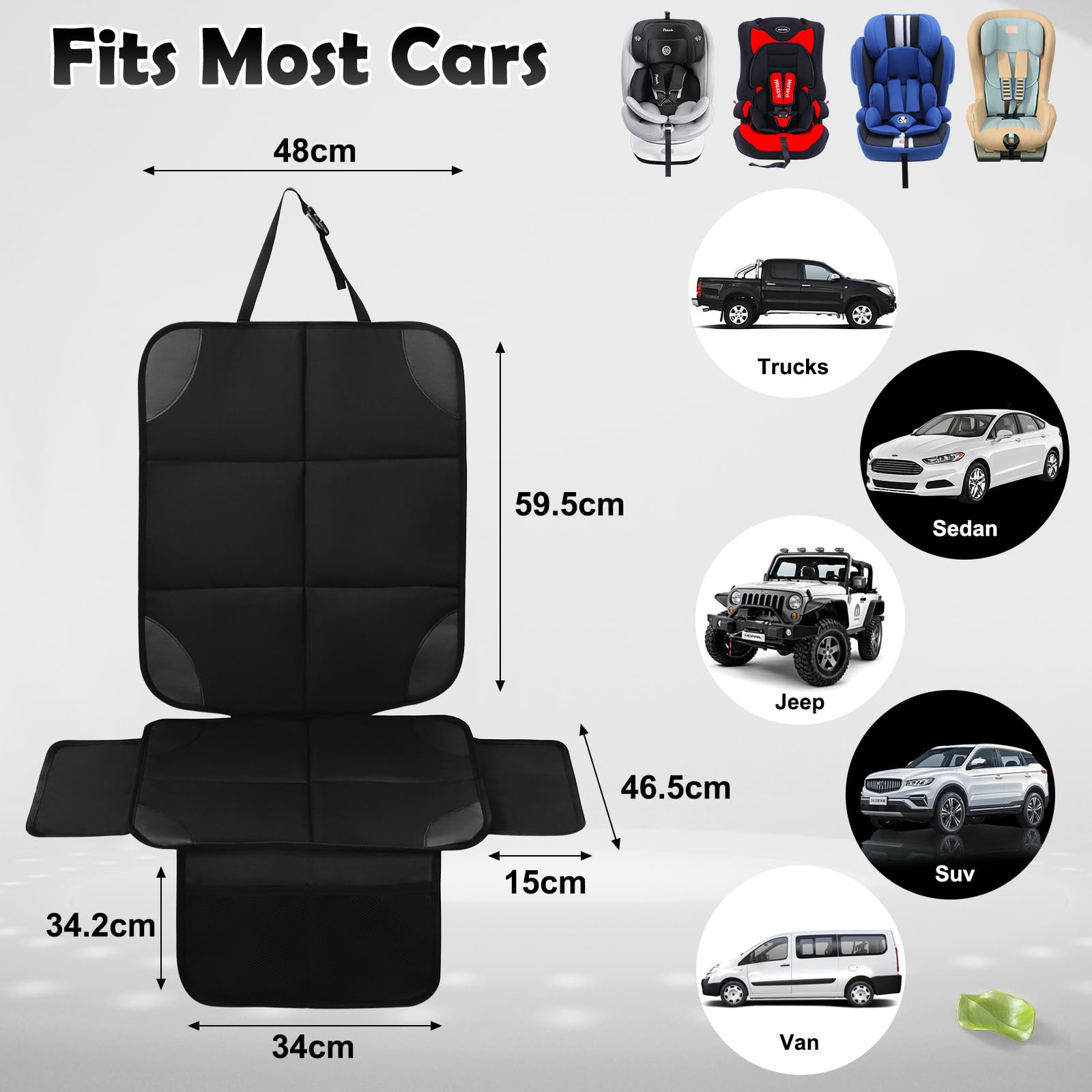AiQInu Protector Asiento Coche, Impermeable Antideslizante Compatible Protector de Asiento de Coche de Niño con 2 Bolsillos de Almacenaje para Asiento de Coche de Cuero y Tela