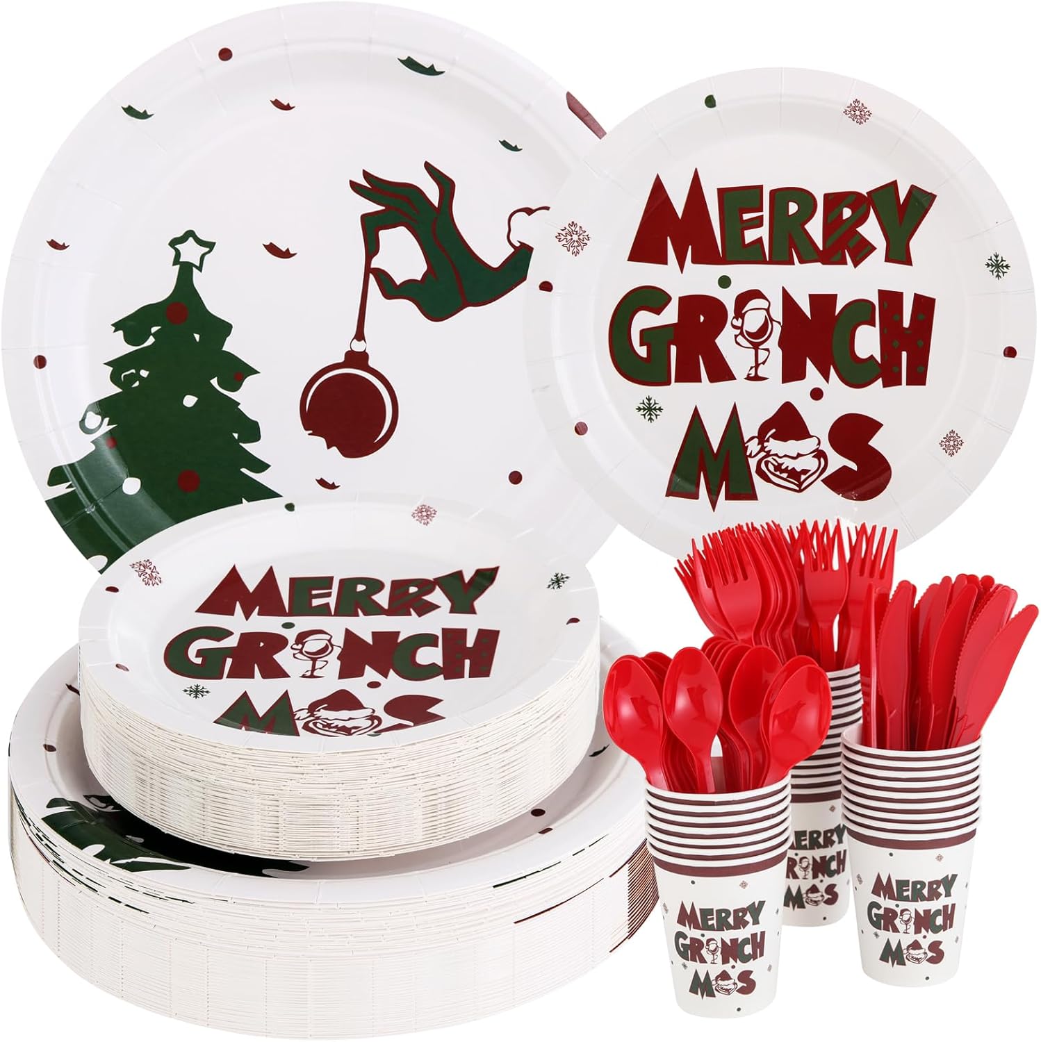 I00000 180 Pcs Christmas Paper Dinnerware Set, Disposable