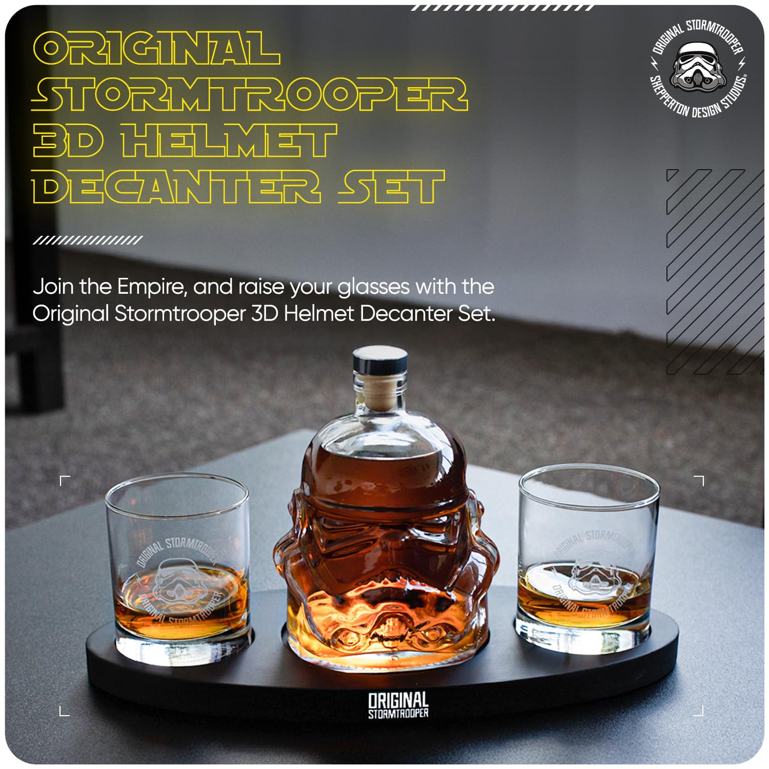 ThumbsUp! Set decanter originale Stormtrooper con 2 bicchieri da whisky 3D, per whisky, bourbon, scotch e gin, decanter da 750 ml con sigillo in sughero originale, bicchieri da 300 ml, regalo di